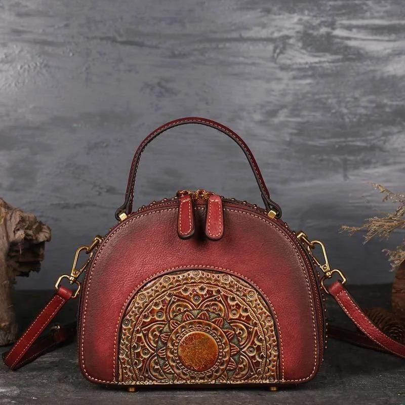 Mandala Embossed Leather Crossbody Bag - Glova