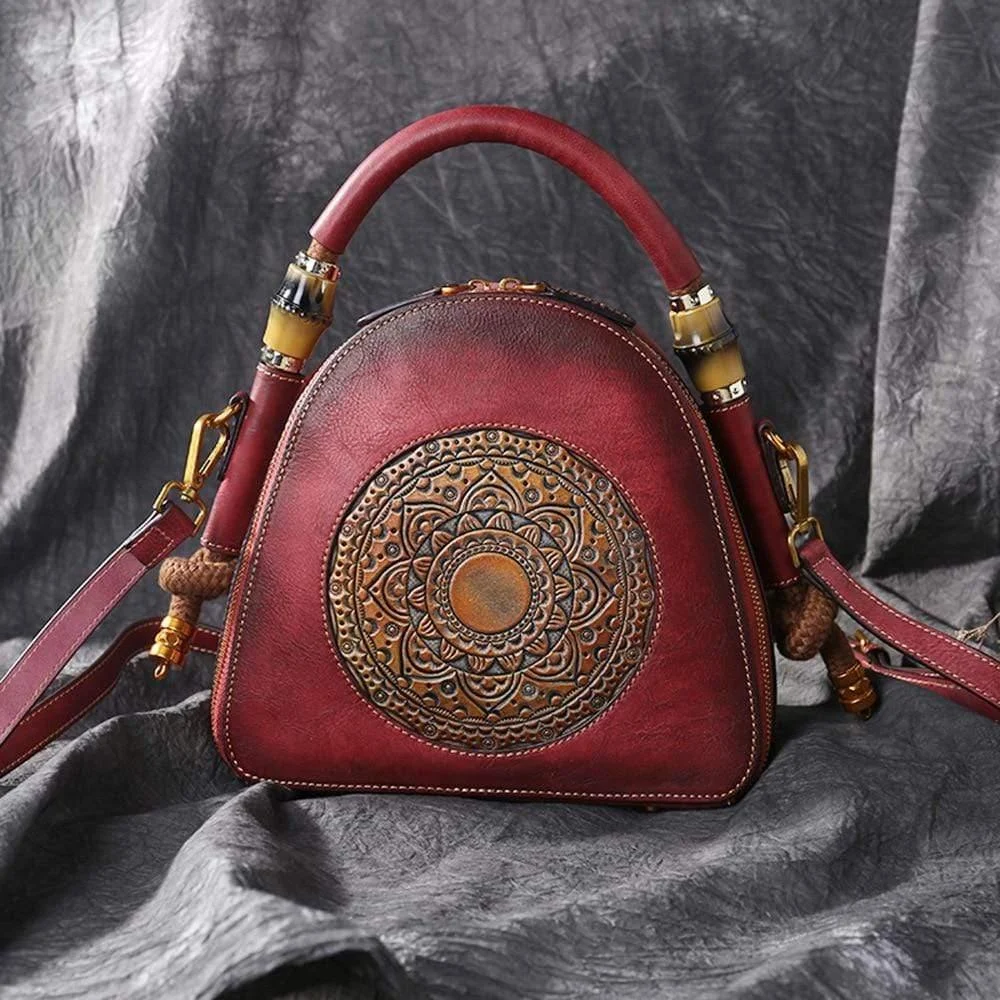 Mandala Embossed Leather U-Handbag - Glova