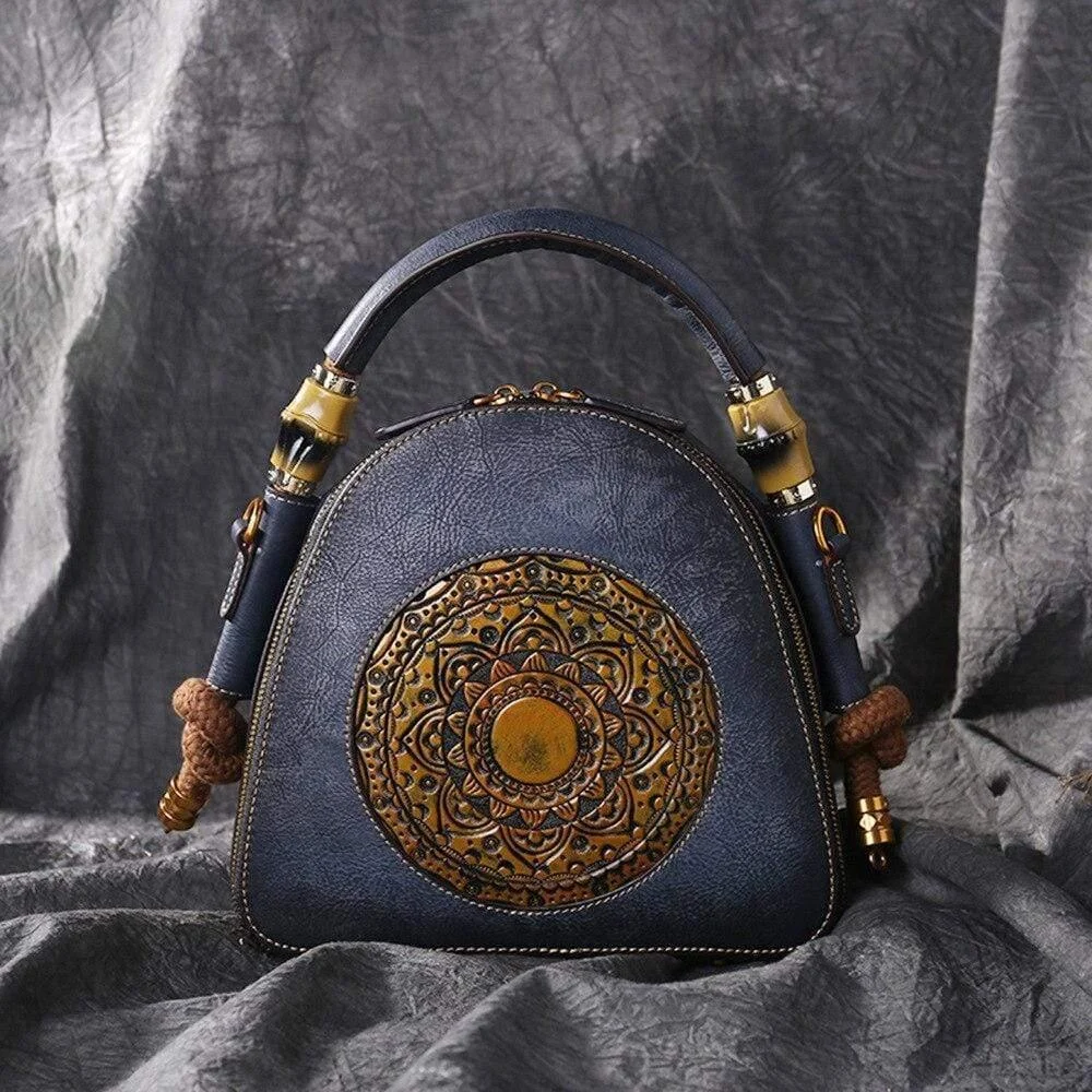 Mandala Embossed Leather U-Handbag - Glova