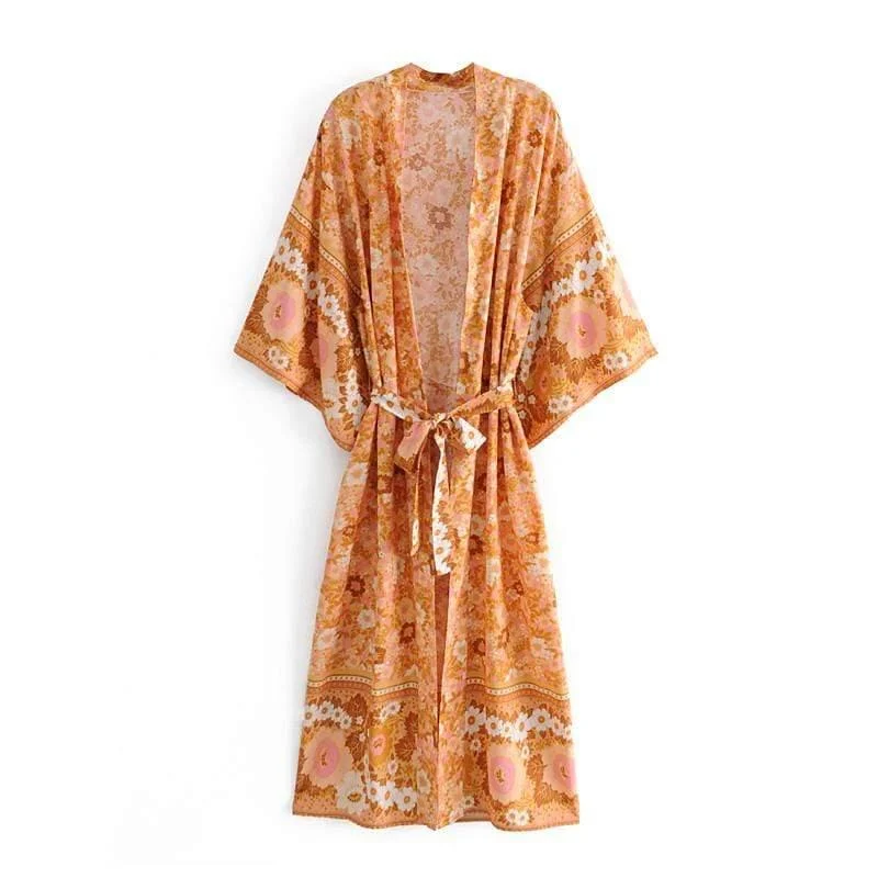 Manon Orange Floral Kimono - Glova