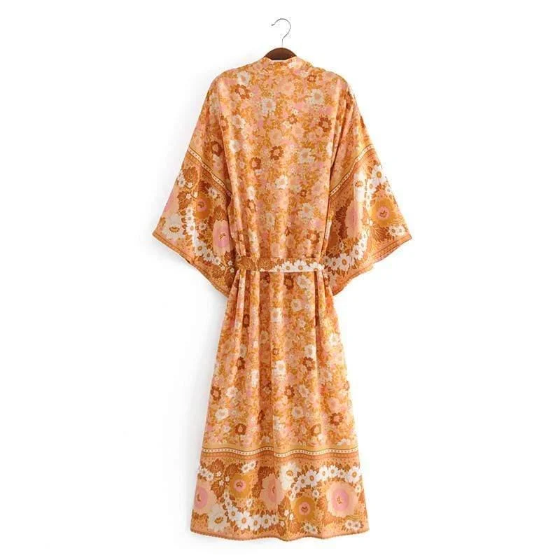 Manon Orange Floral Kimono - Glova