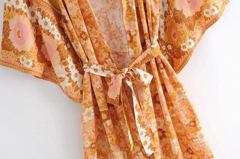 Manon Orange Floral Kimono - Glova