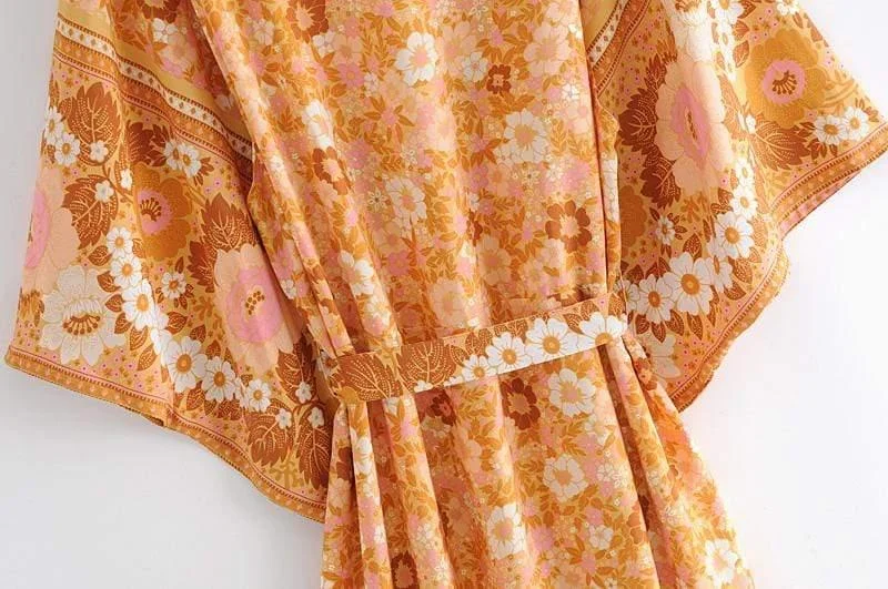 Manon Orange Floral Kimono - Glova