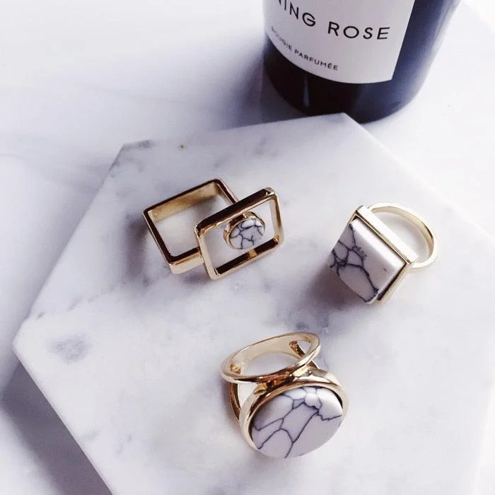 Marble Round Square Minimalist Statement Rings - Glova