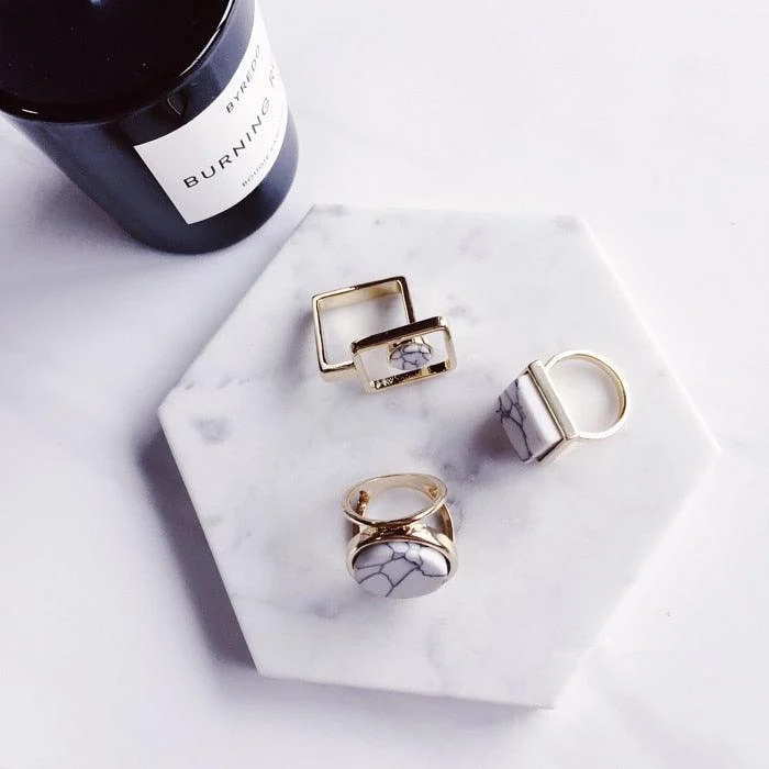 Marble Round Square Minimalist Statement Rings - Glova