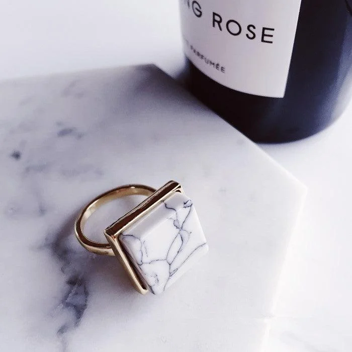 Marble Round Square Minimalist Statement Rings - Glova