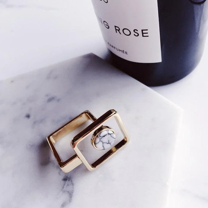 Marble Round Square Minimalist Statement Rings - Glova