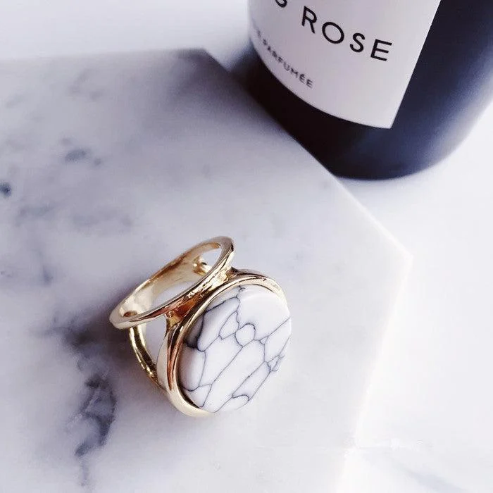 Marble Round Square Minimalist Statement Rings - Glova