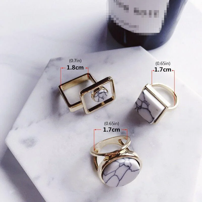 Marble Round Square Minimalist Statement Rings - Glova