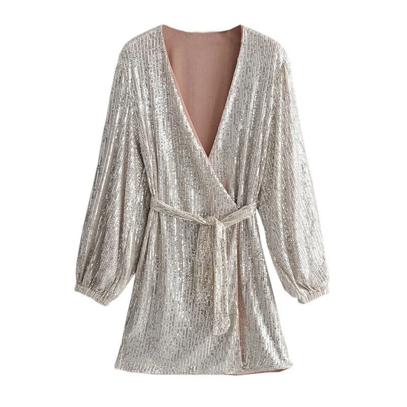 Marea Glitter Sequin Kimono Cardigan Mini Dress - Glova