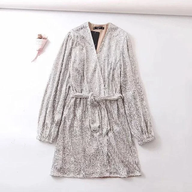 Marea Glitter Sequin Kimono Cardigan Mini Dress - Glova