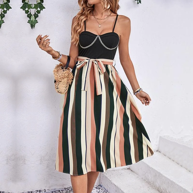 Margarita Striped Splice Midi Dress - Glova