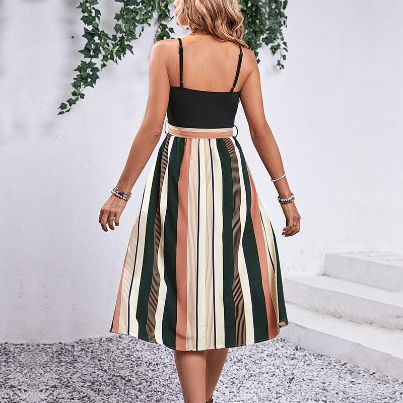 Margarita Striped Splice Midi Dress - Glova