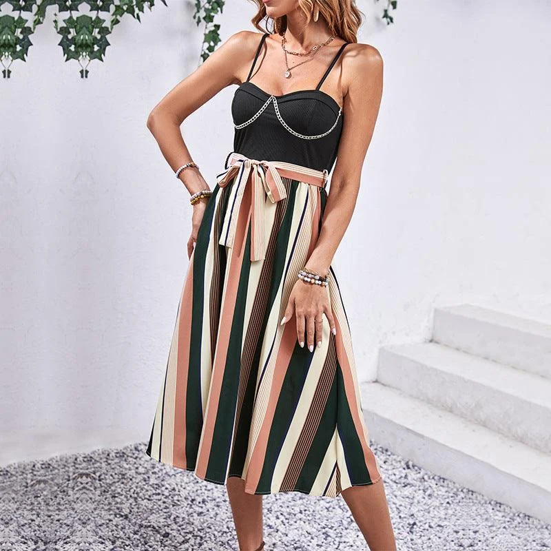 Margarita Striped Splice Midi Dress - Glova