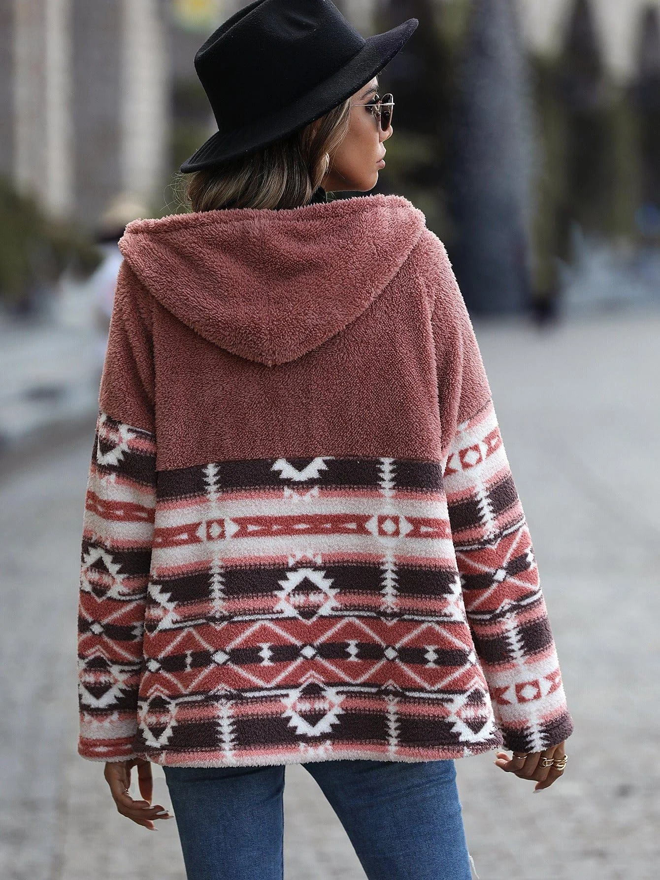 Margaux Aztec Plush Hooded Coat - Glova