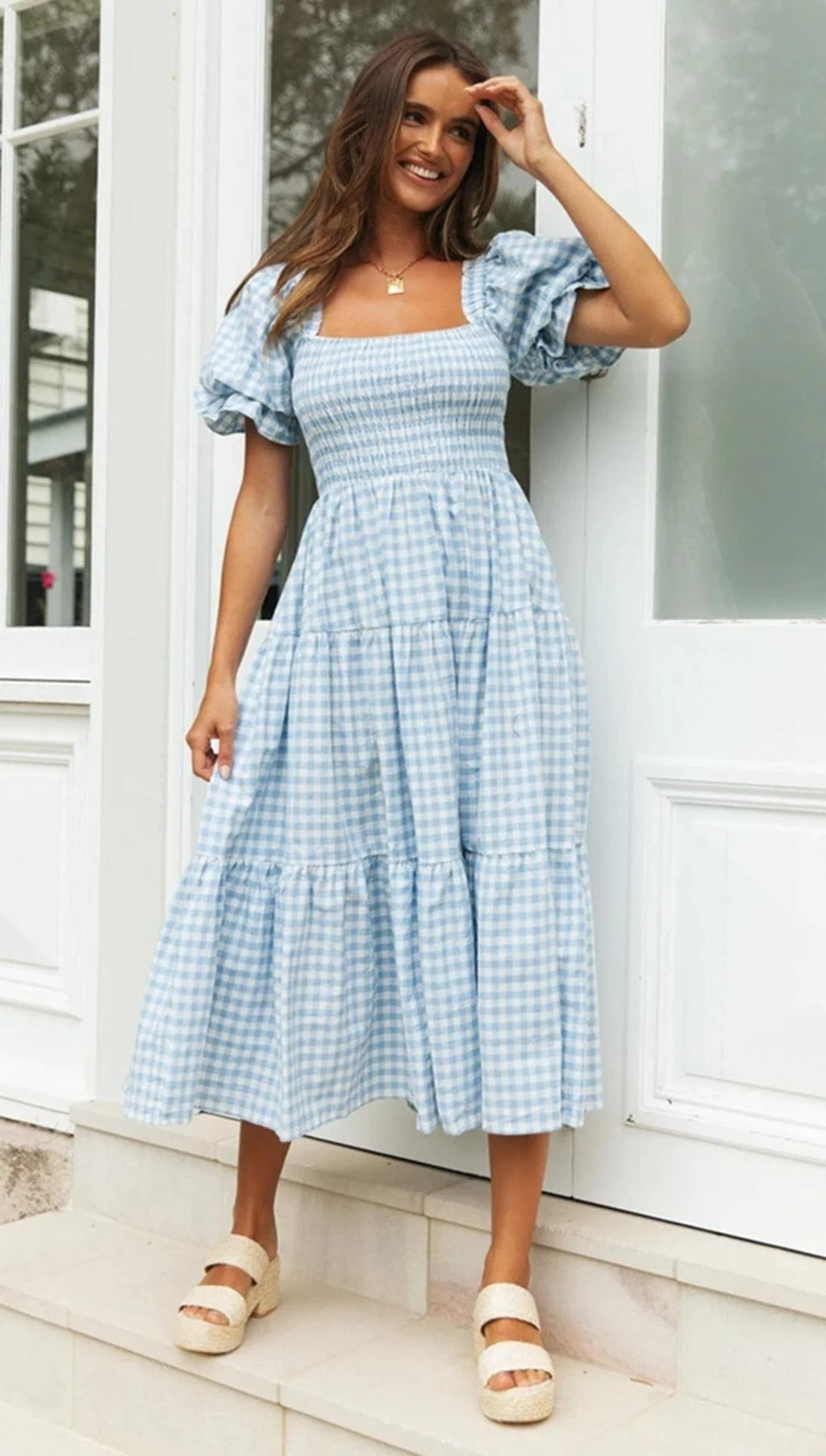 Marianne Gingham Midi Dresses - 2 Colors - Glova