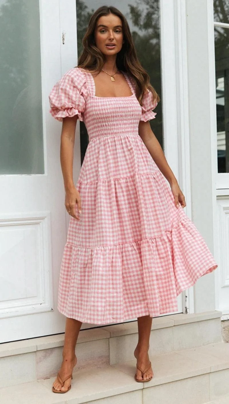 Marianne Gingham Midi Dresses - 2 Colors - Glova