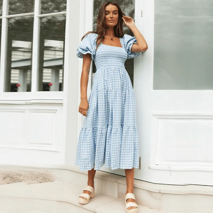 Marianne Gingham Midi Dresses - 2 Colors - Glova