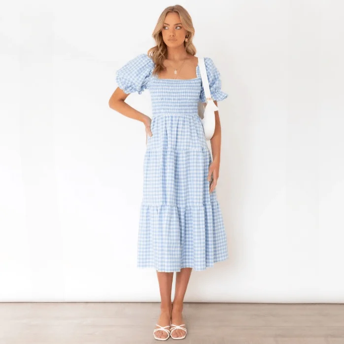 Marianne Gingham Midi Dresses - 2 Colors - Glova