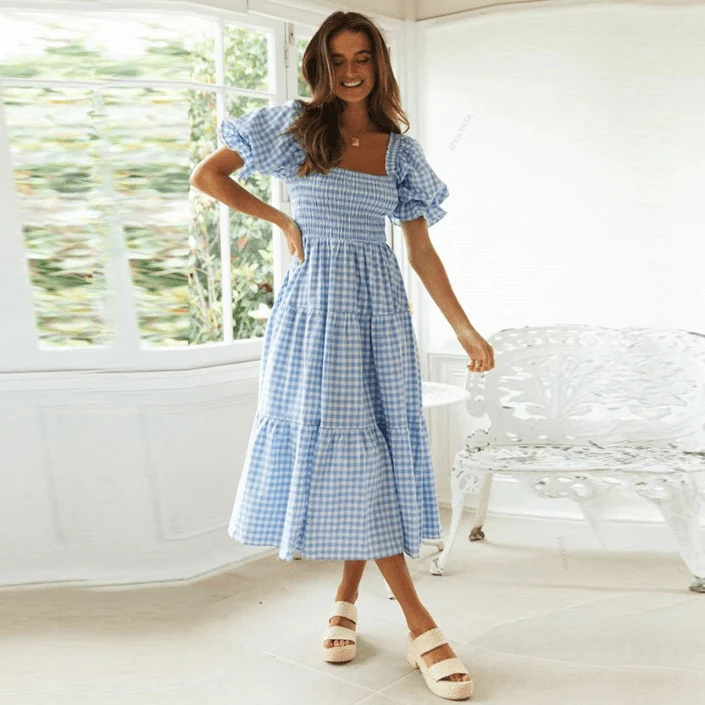 Marianne Gingham Midi Dresses - 2 Colors - Glova