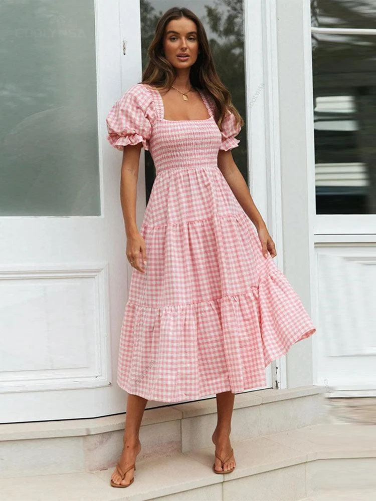 Marianne Gingham Midi Dresses - 2 Colors - Glova