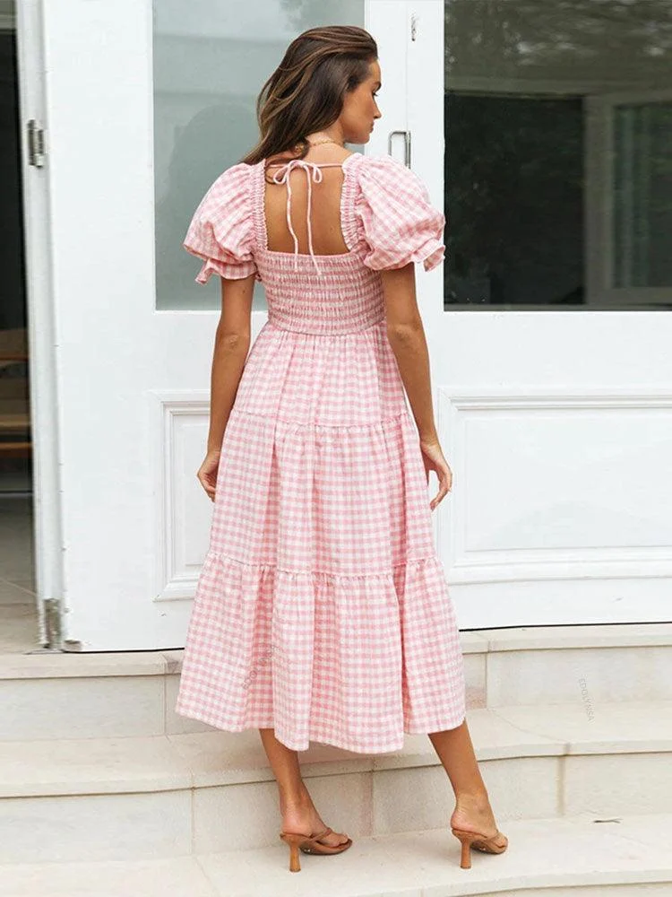 Marianne Gingham Midi Dresses - 2 Colors - Glova