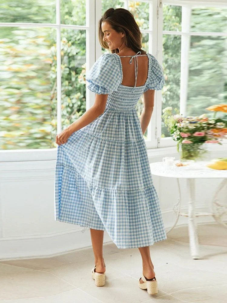 Marianne Gingham Midi Dresses - 2 Colors - Glova