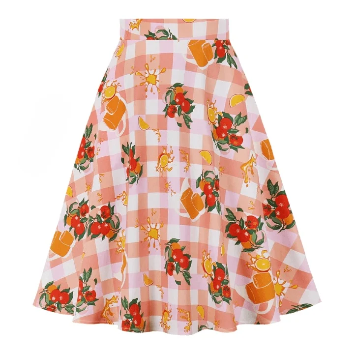 Marietta Retro Prints Flare Midi Skirts - Glova