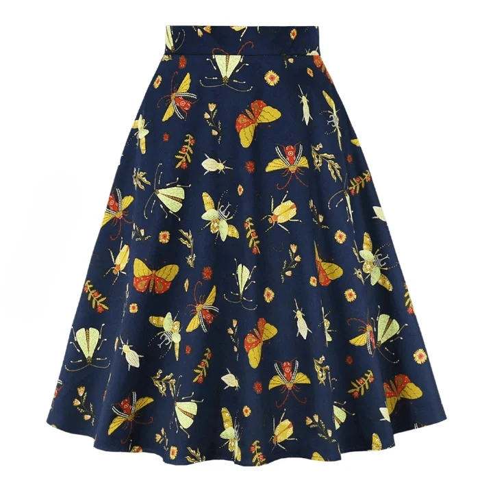 Marietta Retro Prints Flare Midi Skirts - Glova