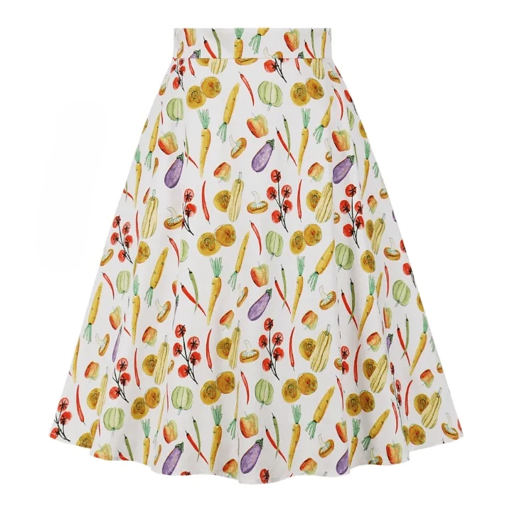 Marietta Retro Prints Flare Midi Skirts - Glova