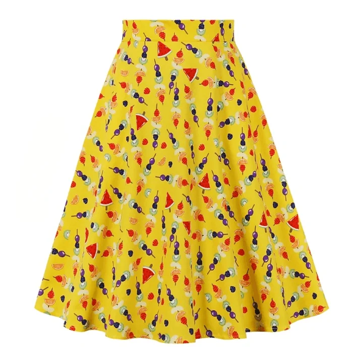 Marietta Retro Prints Flare Midi Skirts - Glova