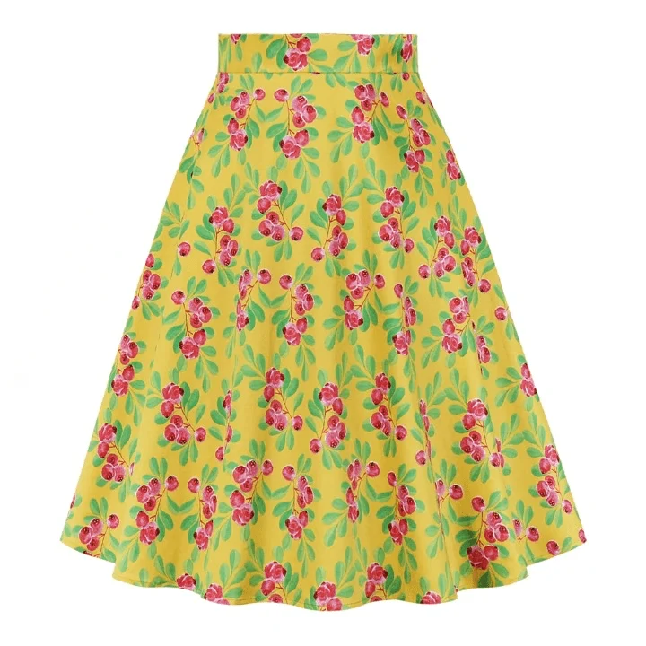 Marietta Retro Prints Flare Midi Skirts - Glova