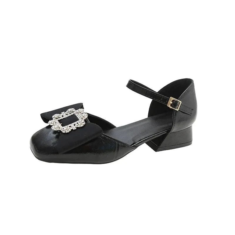 Mary Jane Shoes for Women Square Toe Shallow Mouth Sandals - Glova