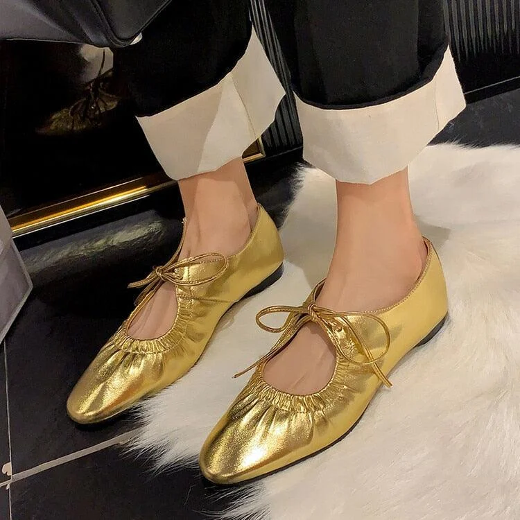 Mathess Metallic Faux Leather Ballet Flats - Gold or Silver - Glova