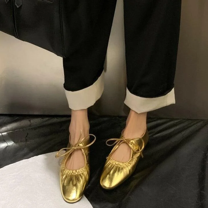 Mathess Metallic Faux Leather Ballet Flats - Gold or Silver - Glova