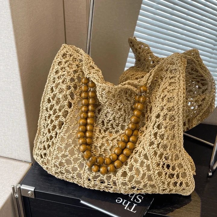 Matilda Bohemian Beads Handle Straw Bag - Glova