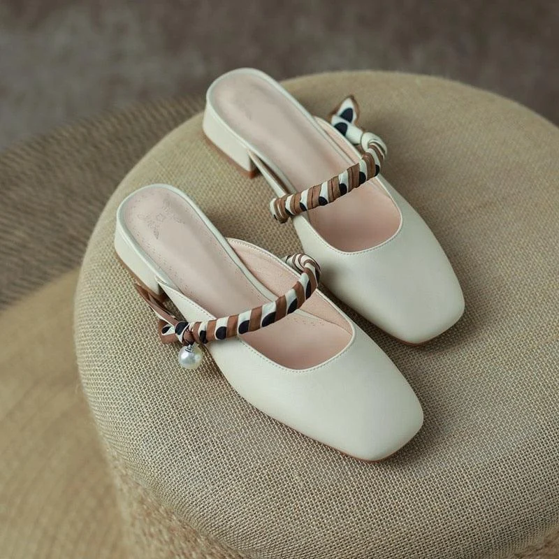 Meera Scarf and Pearl Strap Mules - 2 Colors - Glova