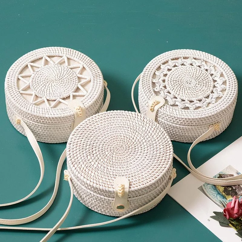 Melati Pickled Wash Bali Circle Rattan Bags - 4 Styles - Glova