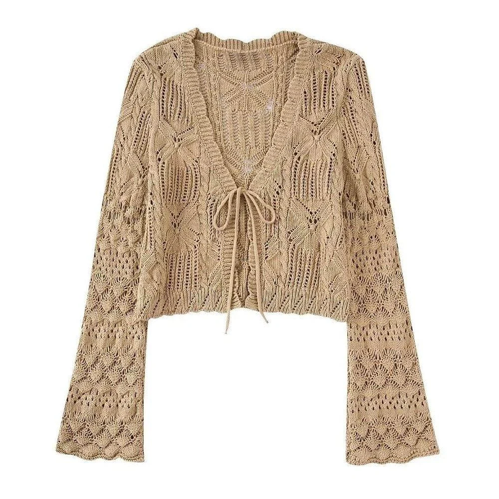 Meridian Hollow Out Crop Cardigan - Glova