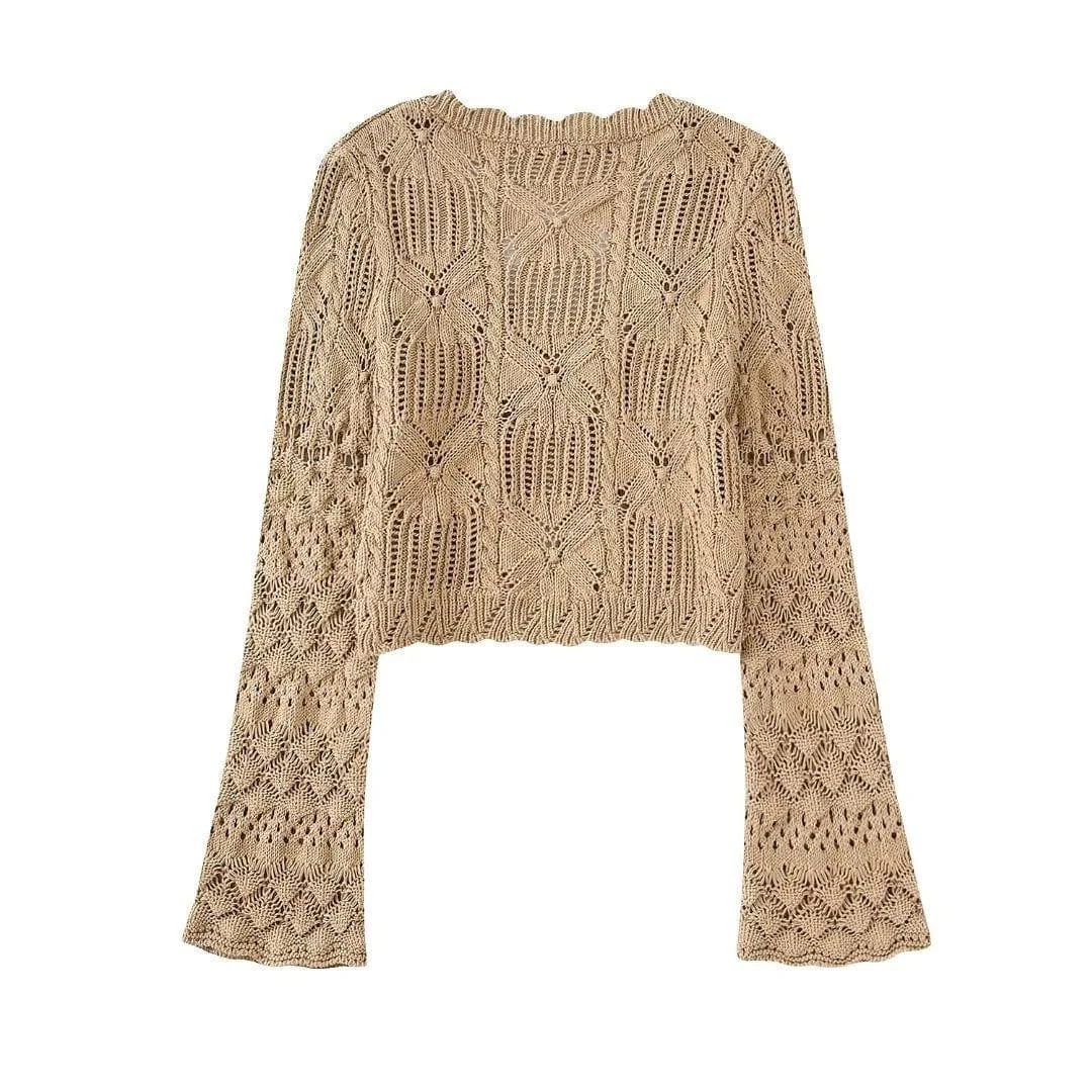 Meridian Hollow Out Crop Cardigan - Glova