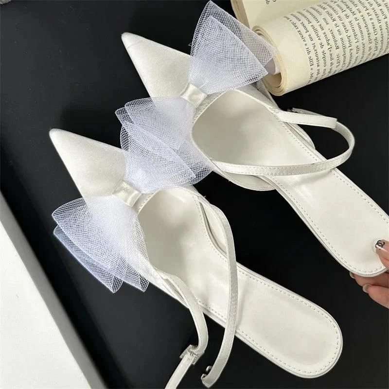 Mesh Butterfly-knot Buckle Strap Thin High Heels Shoes - Glova