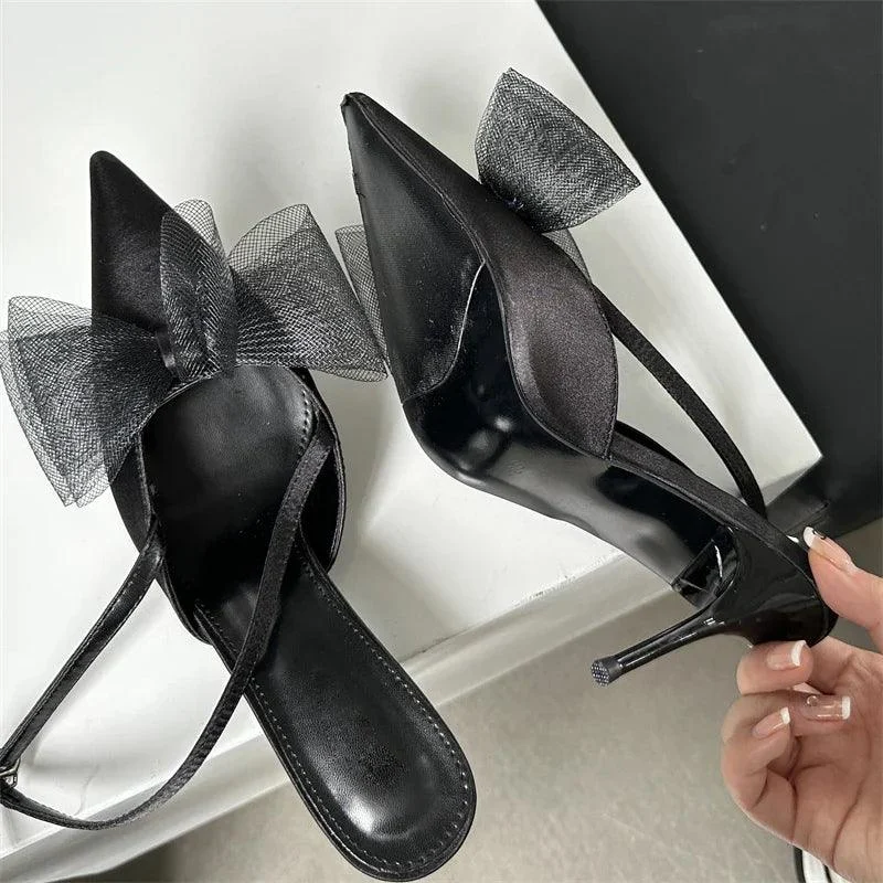 Mesh Butterfly-knot Buckle Strap Thin High Heels Shoes - Glova