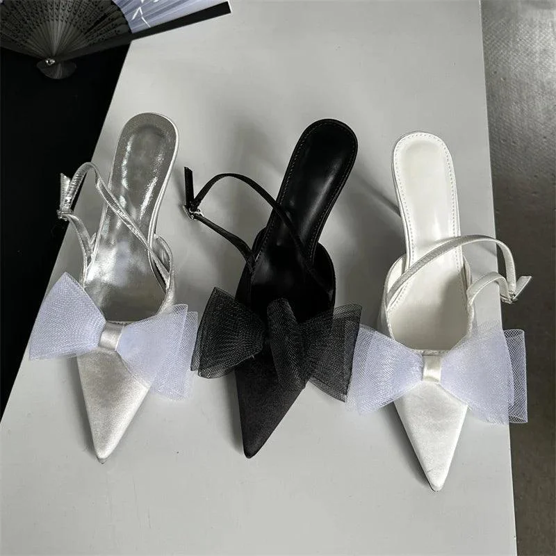 Mesh Butterfly-knot Buckle Strap Thin High Heels Shoes - Glova