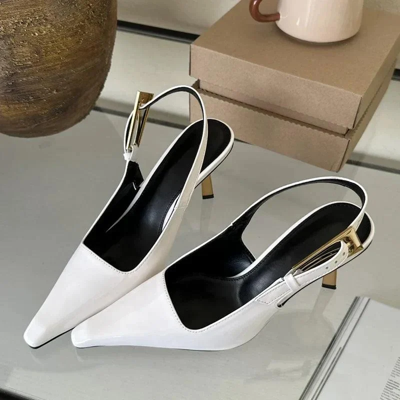 Metal Buckle Strap Women Pumps Slingback Heeled Shoes - Glova