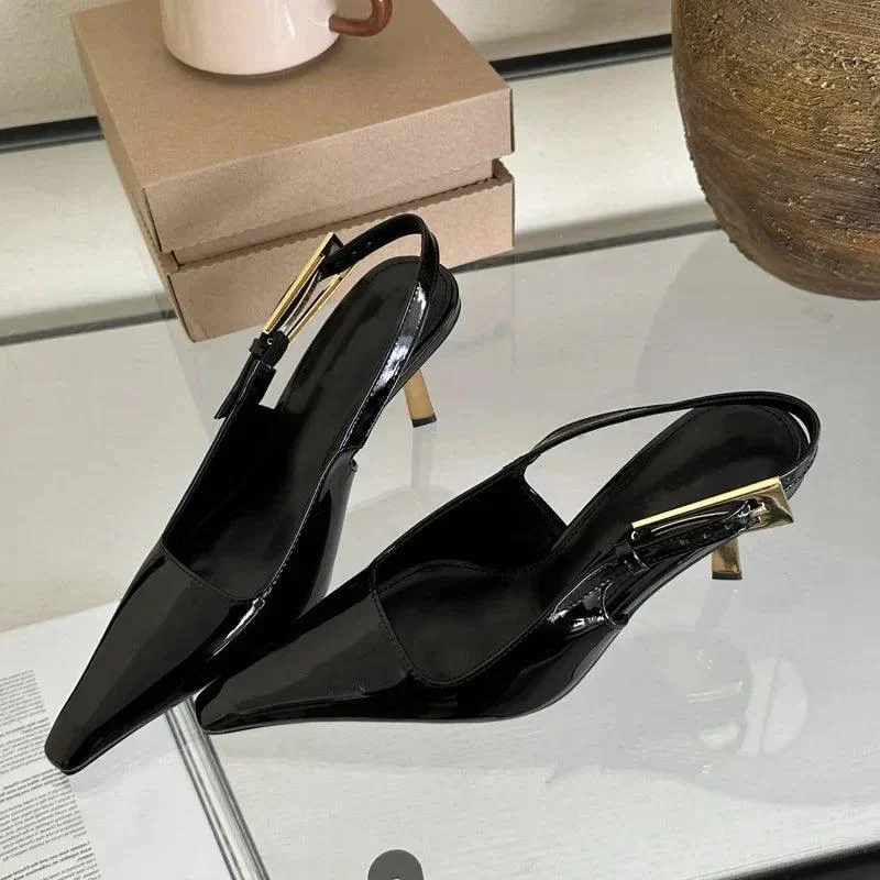 Metal Buckle Strap Women Pumps Slingback Heeled Shoes - Glova