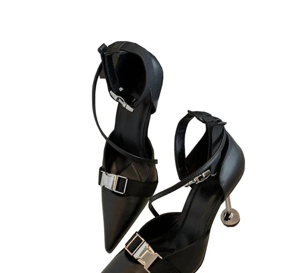 Metal Buckle Women Pumps Ball Stiletto Shoes - Glova