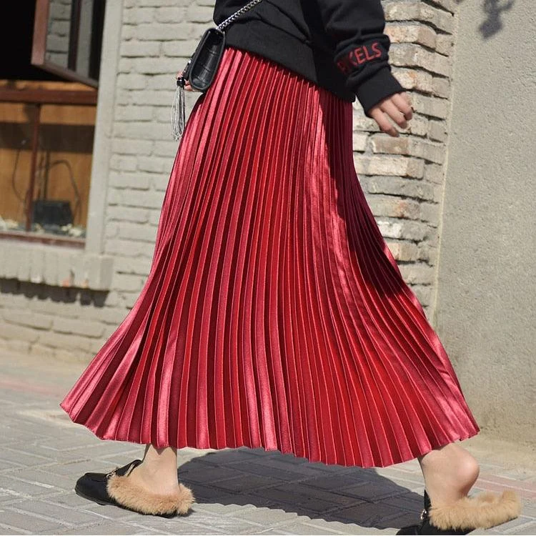 Metallic Pleated Maxi Skirts - 9 Colors - Glova