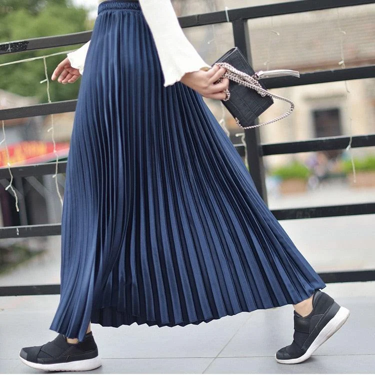 Metallic Pleated Maxi Skirts - 9 Colors - Glova