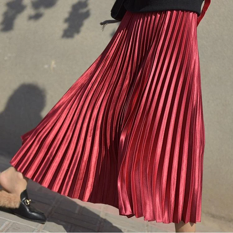 Metallic Pleated Maxi Skirts - 9 Colors - Glova