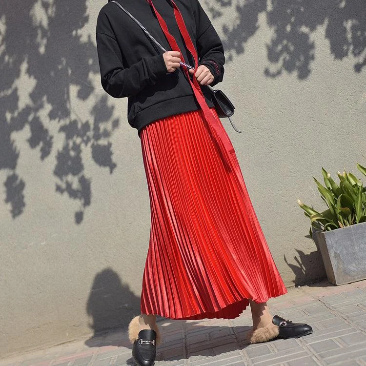 Metallic Pleated Maxi Skirts - 9 Colors - Glova